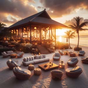 Beach club on white sand