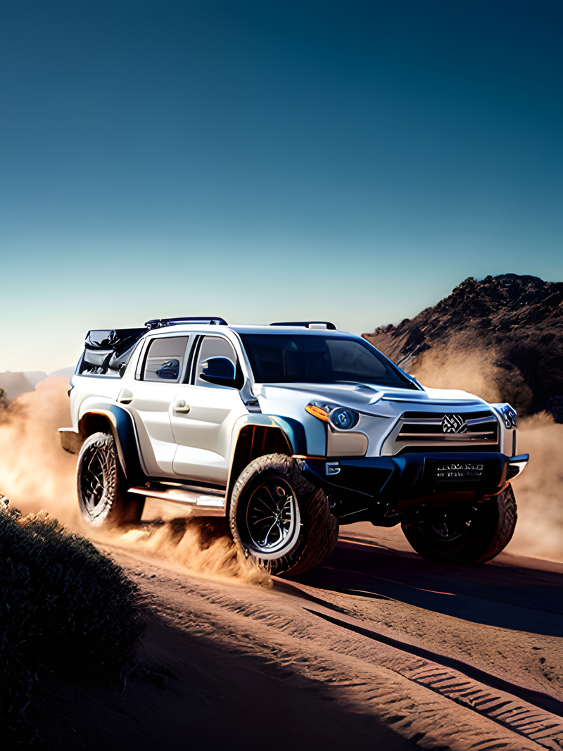 Offroad car on dusty road