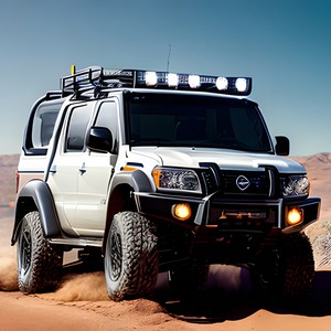 White offroad car with lights