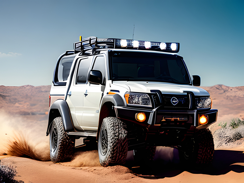 White offroad car with lights