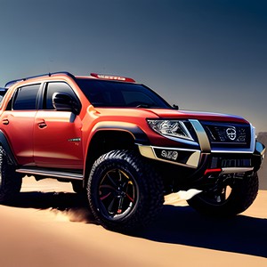 Red offroad car in the desert
