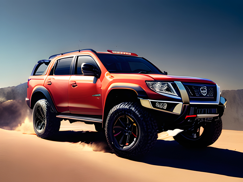 Red offroad car in the desert