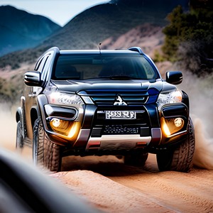 Black offroad car on dusty road