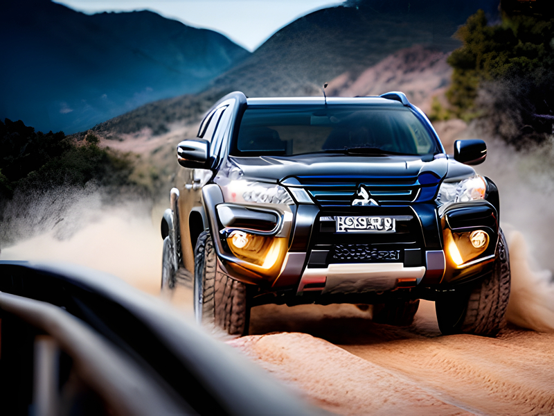 Black offroad car on dusty road