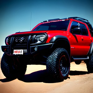 Red offroad car with antenna