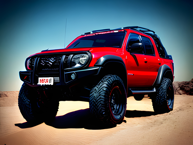 Red offroad car with antenna