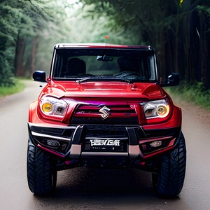 Appearance of red offroad car from the front