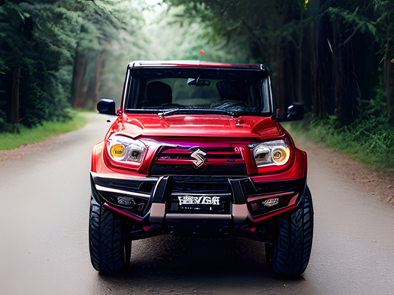Appearance of red offroad car from the front