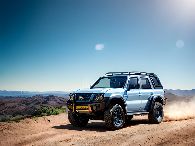 Light blue offroad car nature scenery