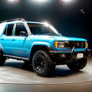 Light blue offroad car on display