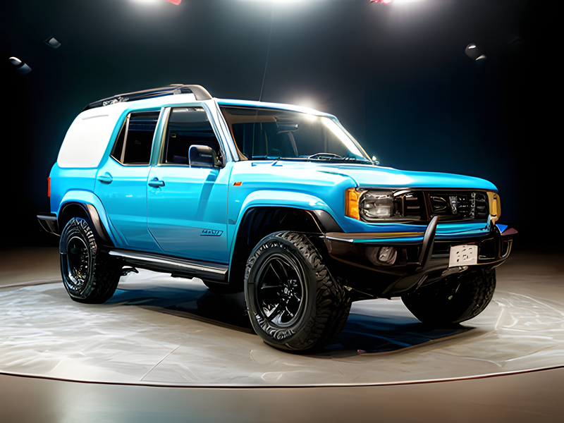 Light blue offroad car on display