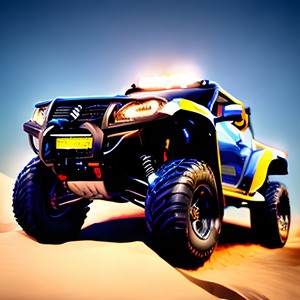 Blue offroad car in the desert