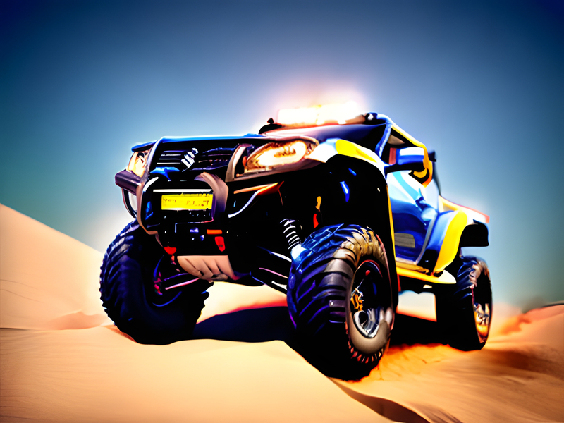 Blue offroad car in the desert