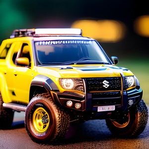 Yellow offroad car on the road