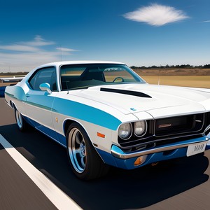 Old Sports Car in White and Blue