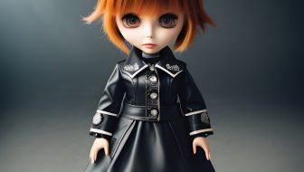Cute doll in long black dress