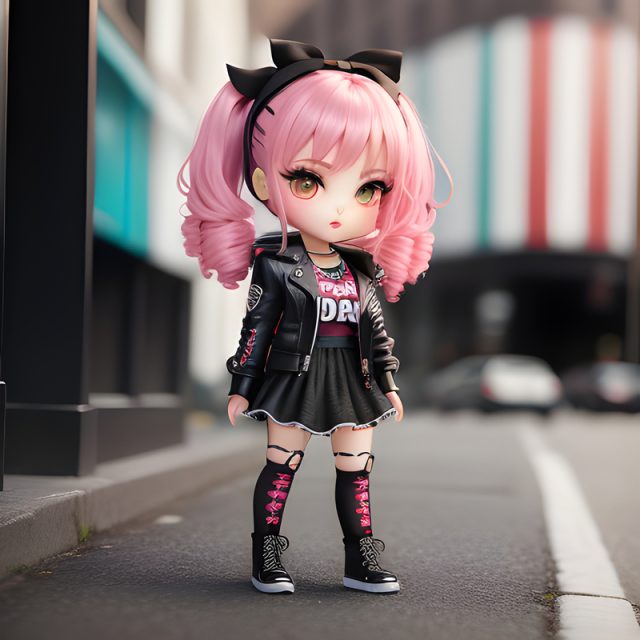 Cute doll with pink hair punk style