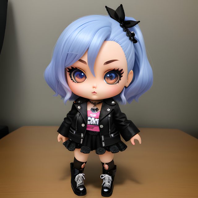 Cute doll with blue hair punk style