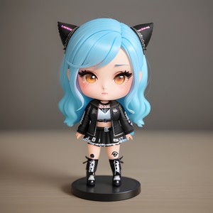 Cute doll with light blue hair punk style
