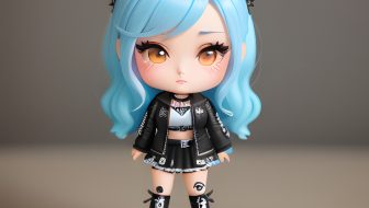 Cute doll with light blue hair punk style