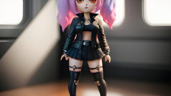 Cute doll with long hair punk style