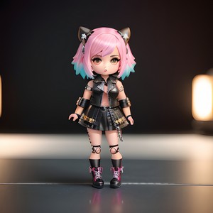 Cute doll with two-tone hair punk style