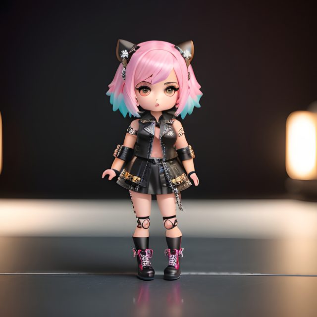 Cute doll with two-tone hair punk style