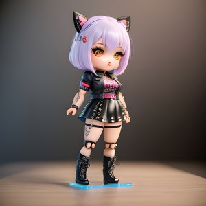 Cute doll with purple hair punk style
