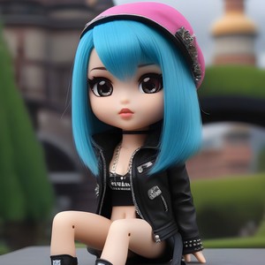 Cute punk-style seated doll