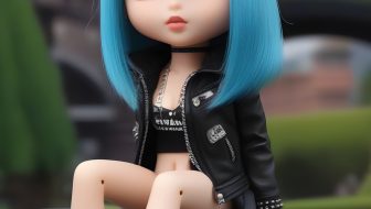 Cute punk-style seated doll