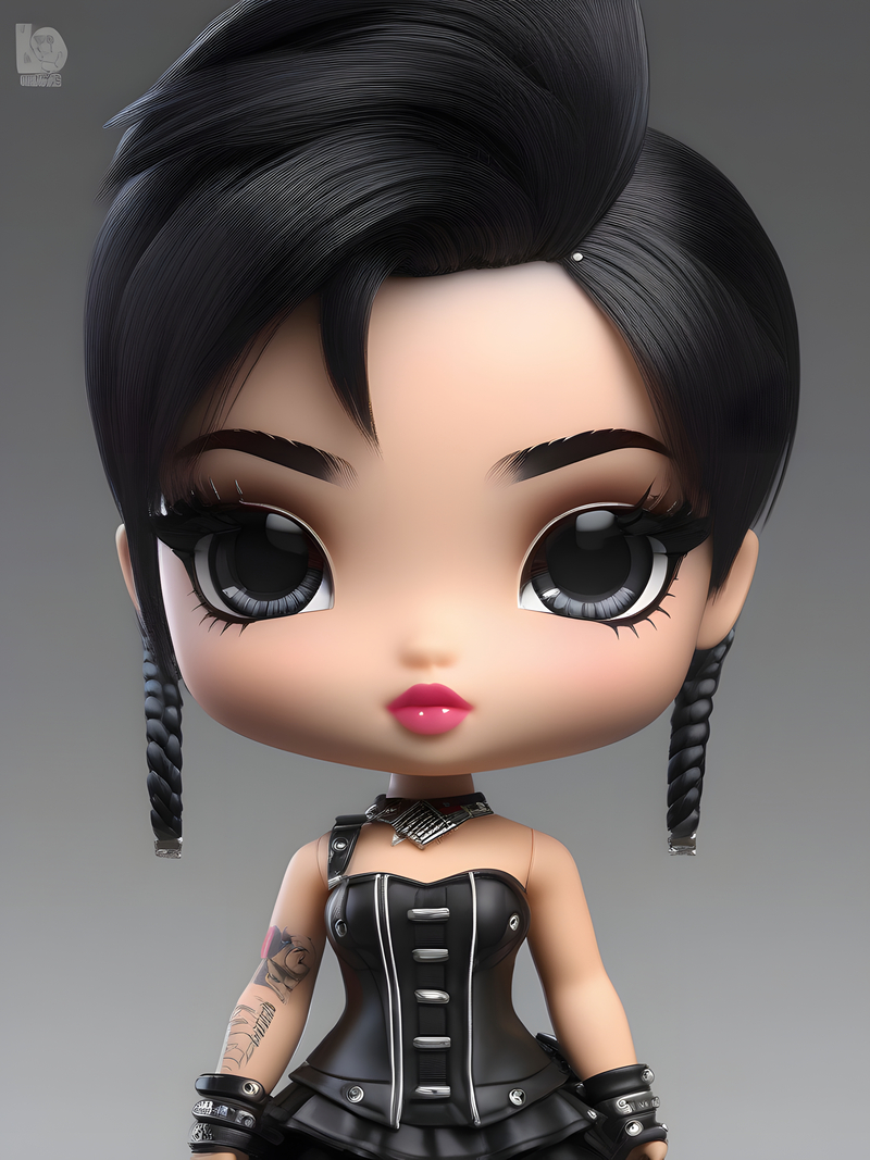 Cute doll with black hair