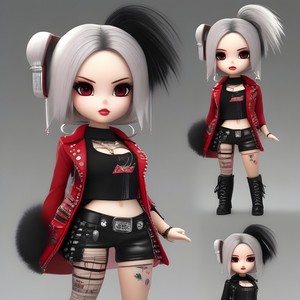 Cute doll with black and white hair