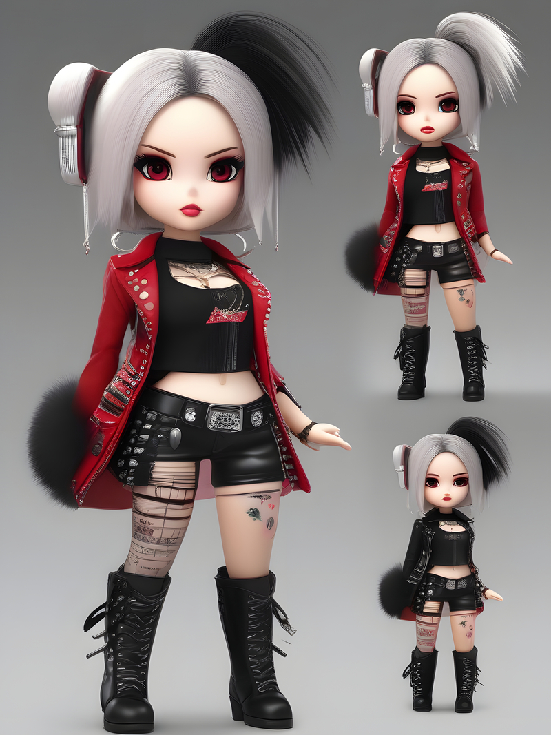 Cute doll with black and white hair