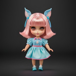 Cute doll with pink hair