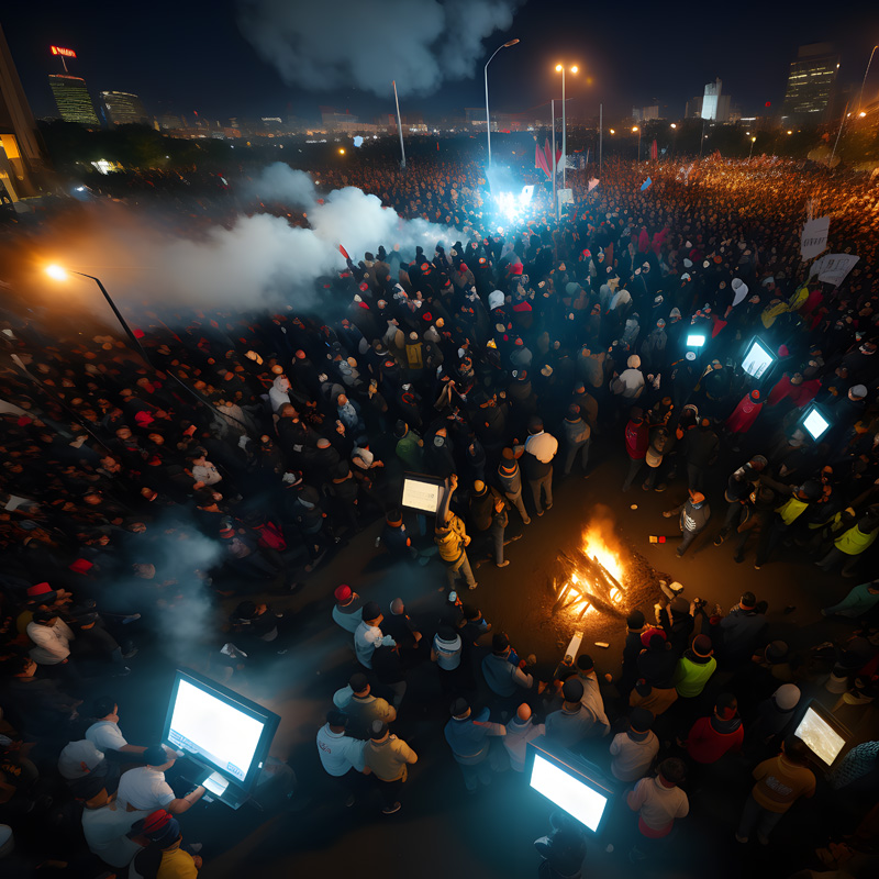 Demonstration at night