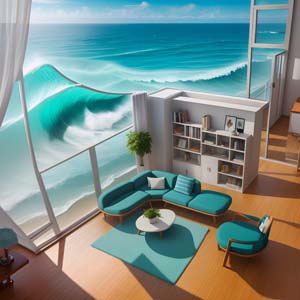 Lounge room with a view of the waves