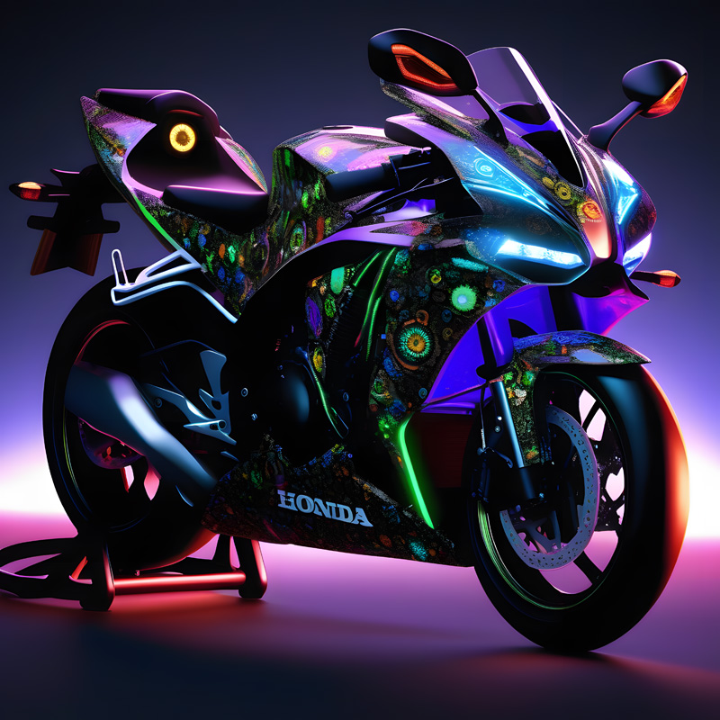Sport motorbike with light and flower engraving