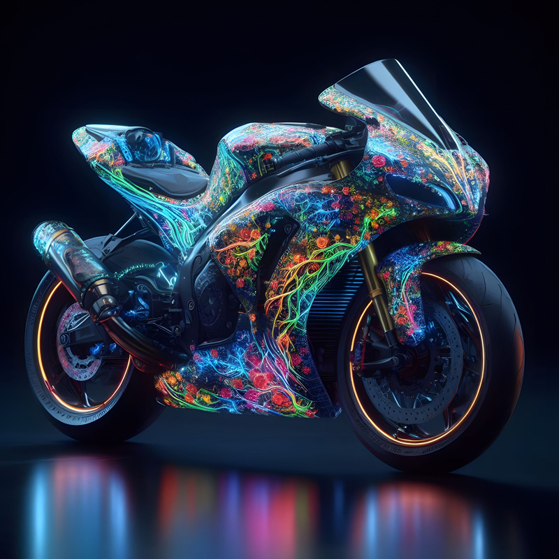 Sport motorbike with luminous stripes