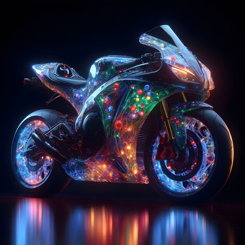 Sport motorbike with luminous alloy wheels
