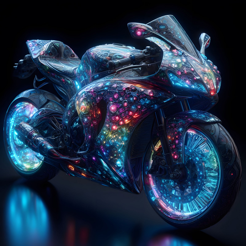 Sport motorbike with many engravings