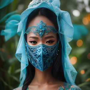 Woman using blue mask