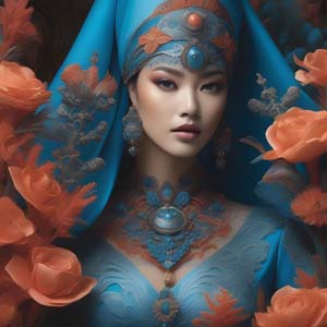 Oriental style woman with flowers