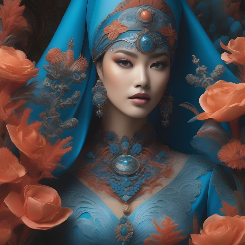 Oriental style woman with flowers
