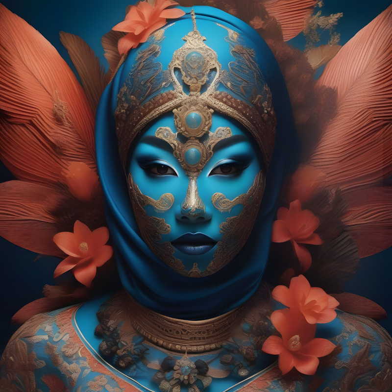 Blue hooded woman