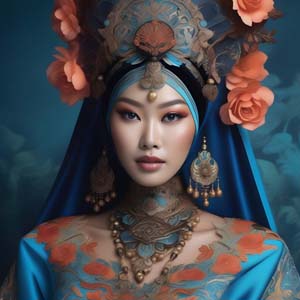 Woman Wear Flower Ornaments
