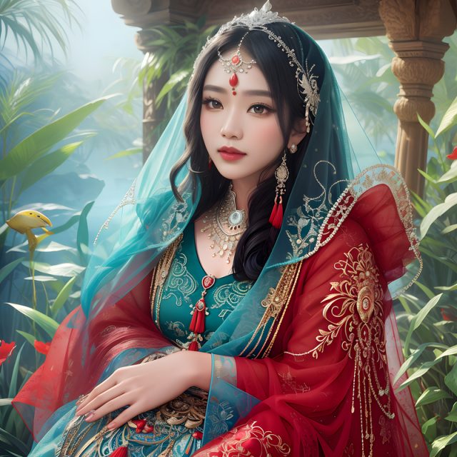 Woman with flower background