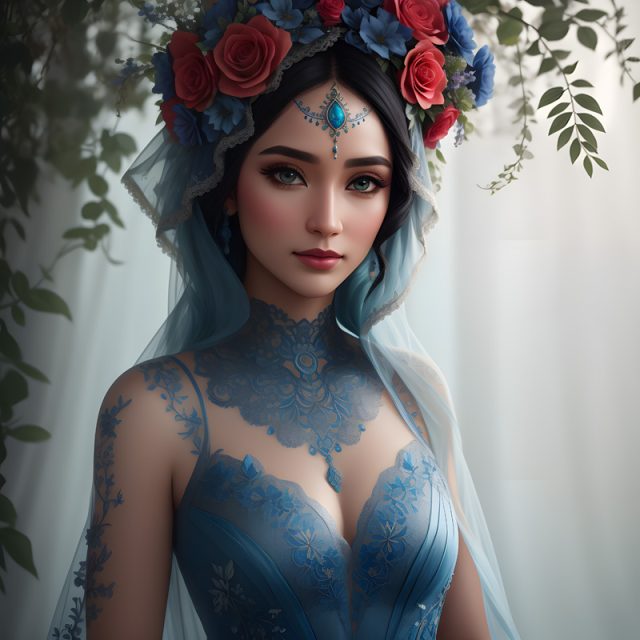 Woman with red and blue flower headband