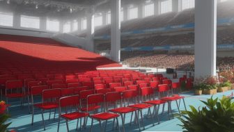 A hall full of red chairs