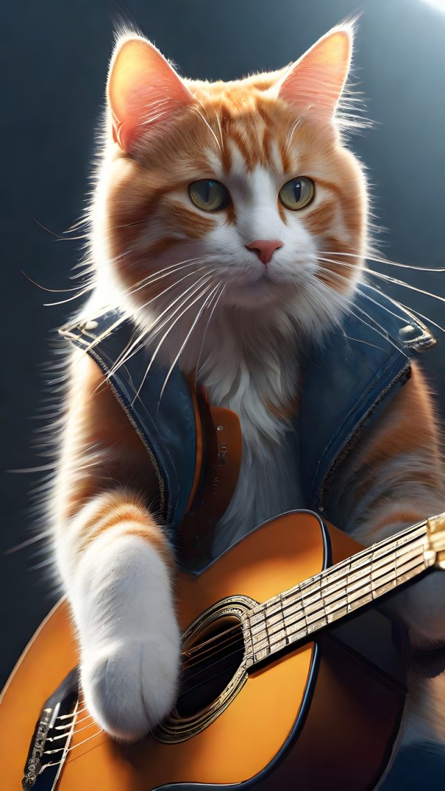 An orange cat plays classical guitar