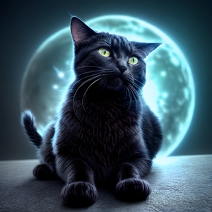 Black cat in front of the full moon
